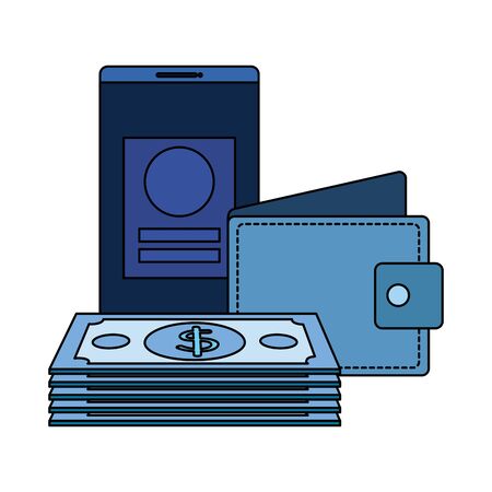 bills money dollars with wallet and smartphone vector illustration designのイラスト素材