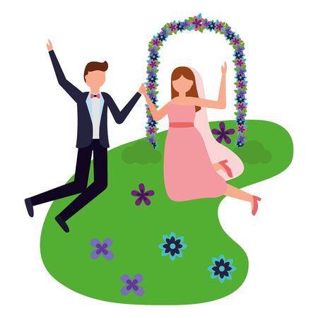 bride and groom arch flowers decoration wedding vector illustrationのイラスト素材