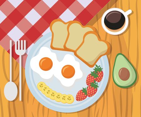 breakfast delicious bread eggs strawberries vector illustrationのイラスト素材