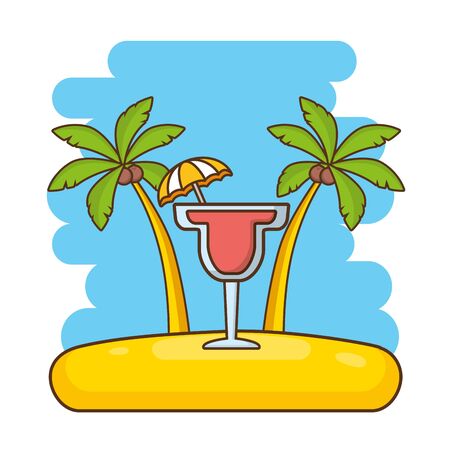beach vacations cocktail with umbrella palms  vector illustrationのイラスト素材