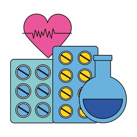 medical beaker pills heart medicine pharmacy vector illustrationのイラスト素材
