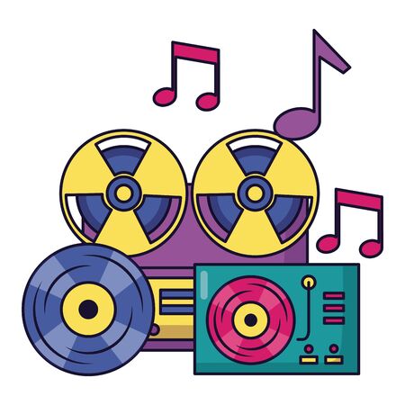 reel tape recorder turntable vinyl equipment festival music vector illustrationのイラスト素材