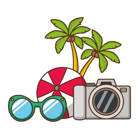 vacations ball sunglasses camera palms vector illustrationのイラスト素材