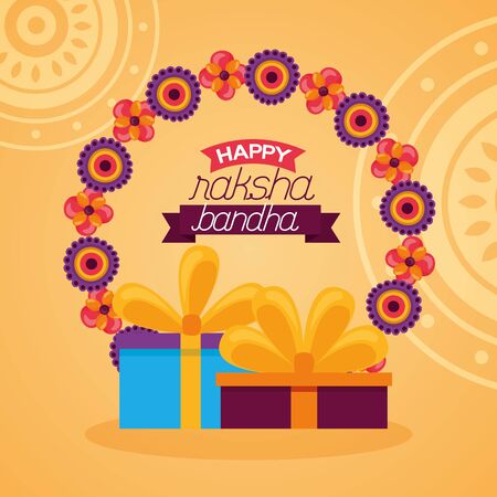 happy raksha bandhan gifts boxes celebration vector illustrationのイラスト素材