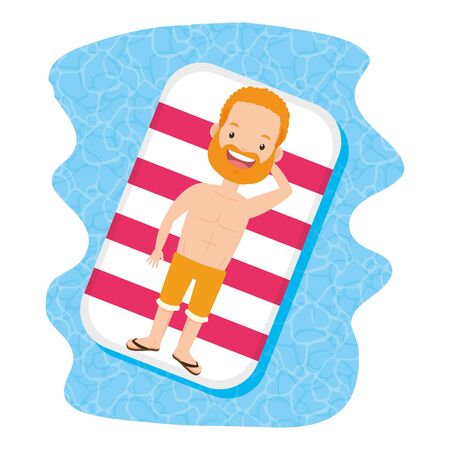 man wear sunglasses with lifebuoy in the pool summer time vector illustrationのイラスト素材