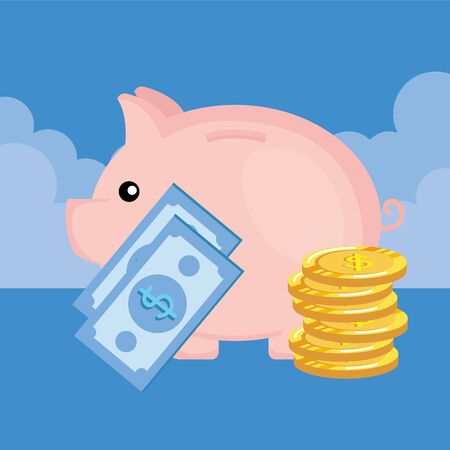 piggy savings with coins money vector illustration designのイラスト素材