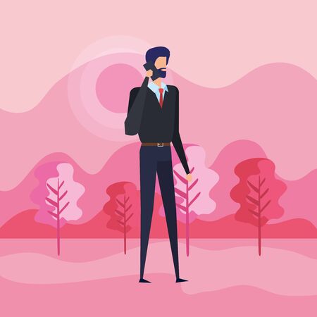 businessman with smartphone technology and elegant clothes to office success, vector illustrationのイラスト素材