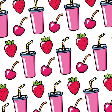 strawberry cherry soda with straw pop art elements vector illustrationのイラスト素材