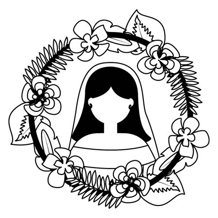 bride with flower garland wedding day vector illustrationのイラスト素材