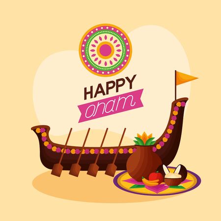 boat race fruits decoration happy onam festival celebration vector illustrationのイラスト素材