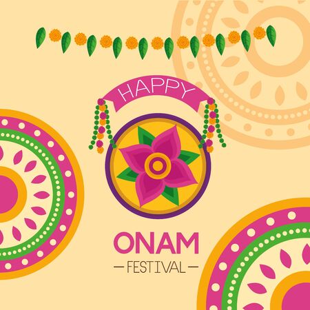 happy onam festival flower hindu celebration pennants vector illustrationのイラスト素材