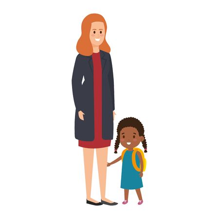 young mother with afro daughter vector illustration designのイラスト素材