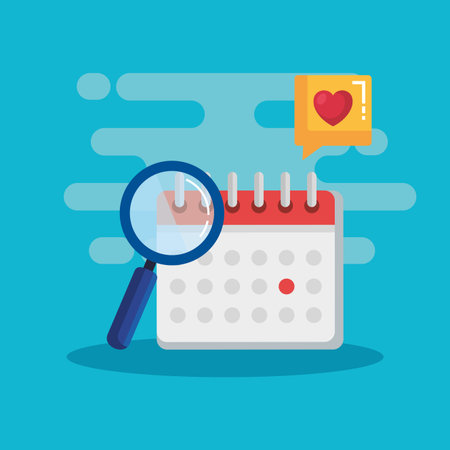 media calendar with chat bubble and magnifying glass vector illustrationのイラスト素材