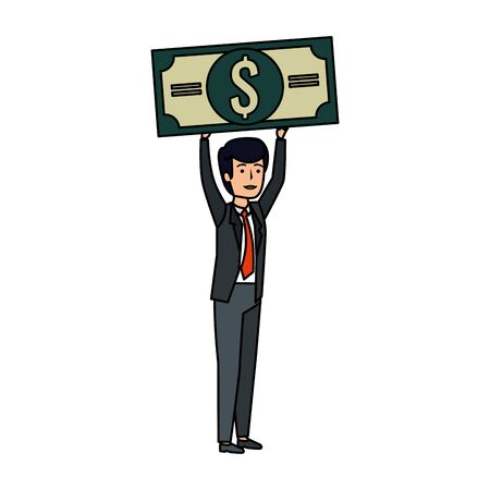 young businessman lifting bill dollar vector illustration designのイラスト素材