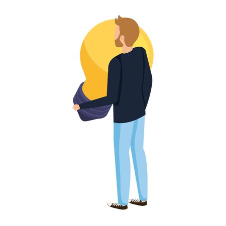 young man lifting bulb light vector illustration designのイラスト素材