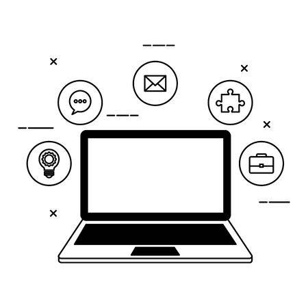 laptop with social media marketing icons vector illustration designのイラスト素材