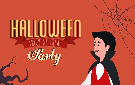poster of party halloween with young man disguised of vampire vector illustration designのイラスト素材