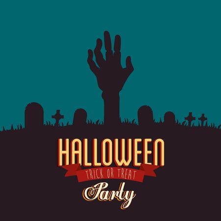 poster of party halloween with hand zombie in cemetery vector illustration designのイラスト素材
