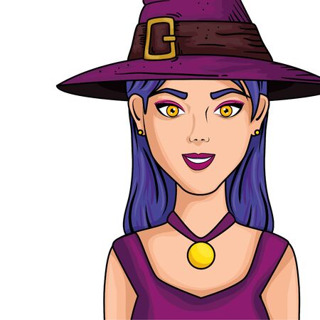 young woman with hat witch style pop art vector illustration designのイラスト素材