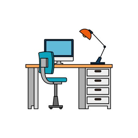 office work place scene with desktop vector illustration designのイラスト素材