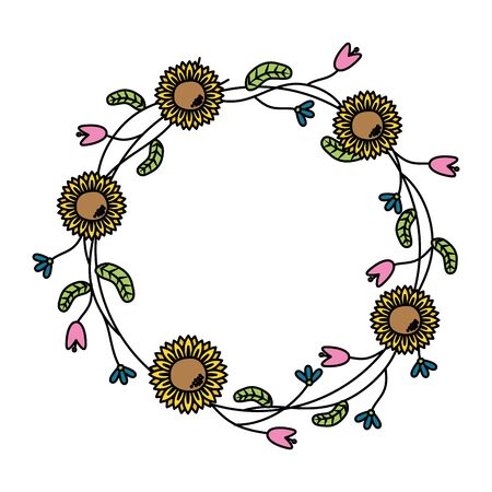wreath with flowers and leaves decoration vector illustrationのイラスト素材