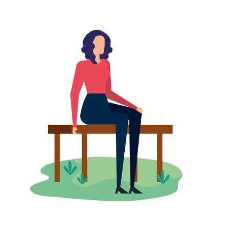 elegant businesswoman seated in the park chair vector illustration designのイラスト素材