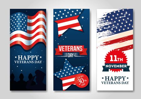 set poster of veterans day celebration vector illustration designのイラスト素材