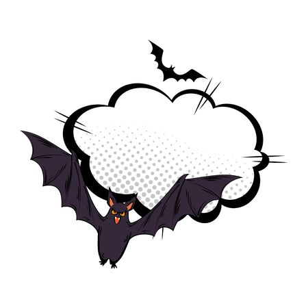 bats flying halloween with cloud style pop art vector illustration designのイラスト素材