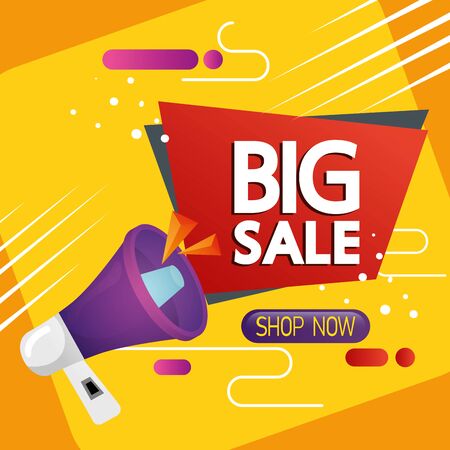 commercial label with big sale lettering and megaphone vector illustration designのイラスト素材