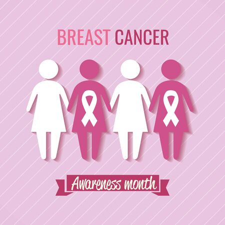 poster breast cancer awareness month with women silhouette vector illustration designのイラスト素材