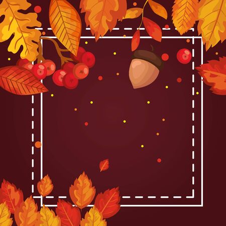 frame with leafs and nut of autumn vector illustration designのイラスト素材