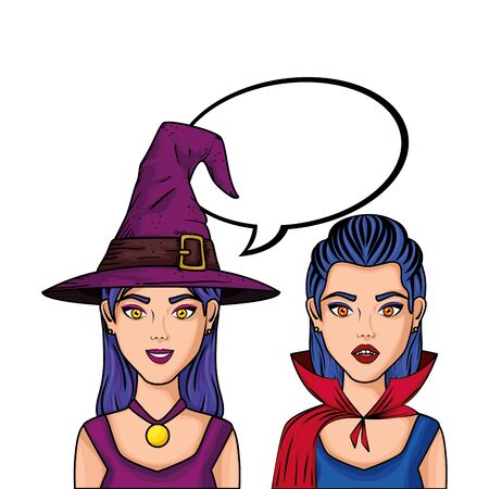 young women disguised with speech bubble style pop art vector illustration designのイラスト素材