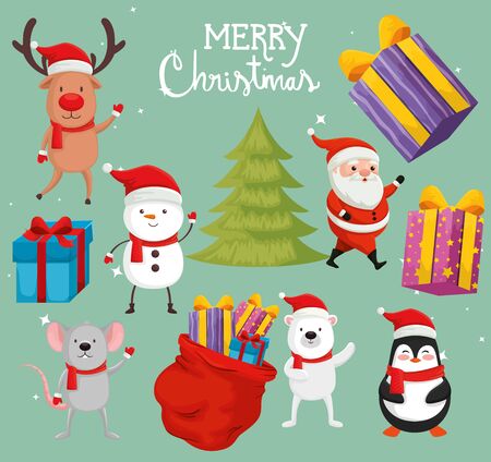 set of characters merry christmas vector illustration designのイラスト素材