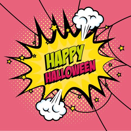 explosion with happy halloween lettering pop art style icon vector illustration designのイラスト素材