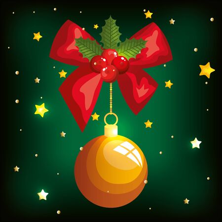 christmas poster with ball hanging and ribbon bow vector illustration designのイラスト素材
