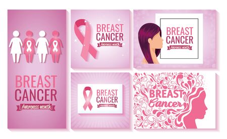 Breast cancer awareness campaign set over pink backgroundのイラスト素材