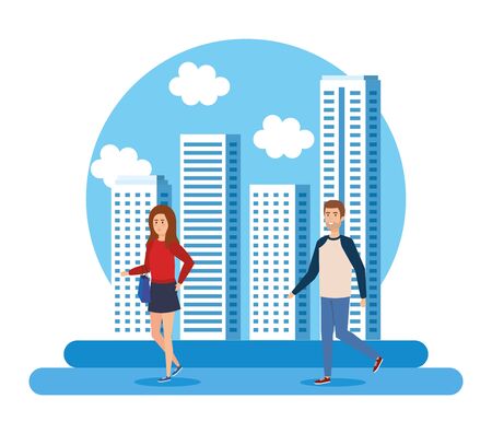 young couple avatars characters vector illustration designのイラスト素材