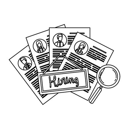 cv with hiring label and magnifying glass vector illustration designのイラスト素材