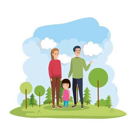 parents couple with daughter in the park scene vector illustration designのイラスト素材