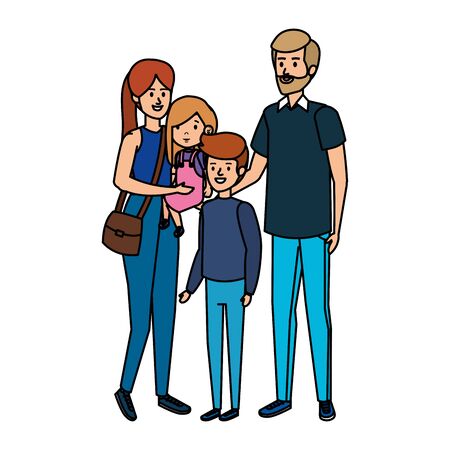 parents couple with son and daughter characters vector illustration designのイラスト素材