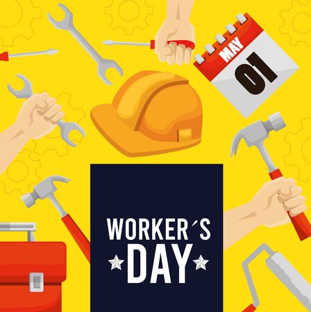 emblem workers day with construction tools vector illustrationのイラスト素材