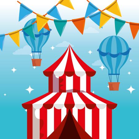 circus with air balloons and party banner to carnival festival vector illustrationのイラスト素材
