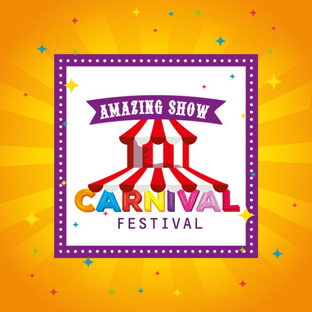 square label with festival circus and ribbon to carnival celebration vector illustrationのイラスト素材