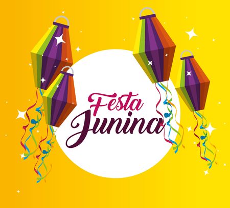 label with lanterns decoration to festa junina vector illustrationのイラスト素材