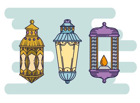 set lamps decoration to ramadan kareem festival vector illustrationのイラスト素材