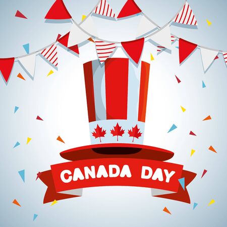 canada party banner with patriotic hat and ribbon vector illustrationのイラスト素材