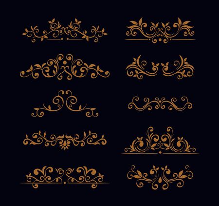 bundle of elegant ornamental borders frames vector illustration designのイラスト素材