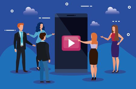 business people with smartphone device vector illustration designのイラスト素材