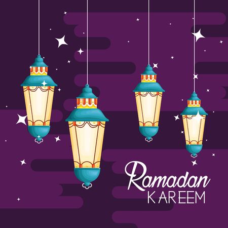 lamps hanging decoration to ramadan kareem vector illustrationのイラスト素材