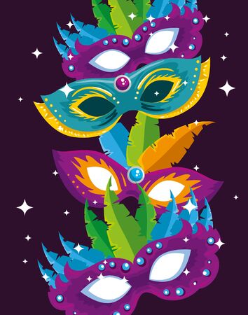 carnival masks with feathers decoration to traditional festival vector illustrationのイラスト素材